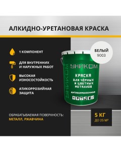 Краска для черных и цветных металлов УН 02 5 9003 белый 5 кг Уником