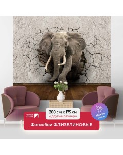 Фотообои флизелиновые Слон из треснувшей стены 200х175 ШхВ Первое ателье