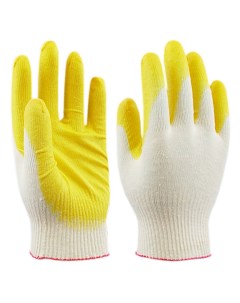 Перчатки трикотажные с 1 м латексным обливом 10 пар желтые Nobrand