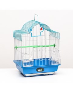 Клетка для птиц фигурная укомплектованная синяя пластик металл 30 х 23 х 39 см Пижон