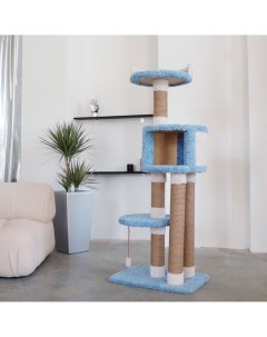 Комплекс для кошек Хвастун с домиком голубой ковролин картон 153 см Комфорт хвостиков
