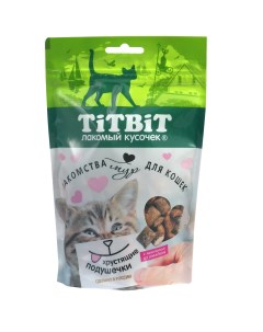 Лакомство для кошек Хрустящие подушечки с паштетом из говядины 100 г Titbit