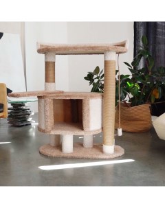 Комплекс для кошек Феликс с домиком капучино ковролин картон 107 см Комфорт хвостиков