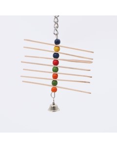 Игрушка для птиц Вертушка с колокольчиком разноцветная дерево 20 х 11 см Пижон