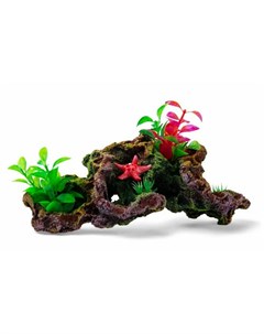 Грот для аквариума Риф с растениями коричневая керамика 15x10x8 см Гротаква