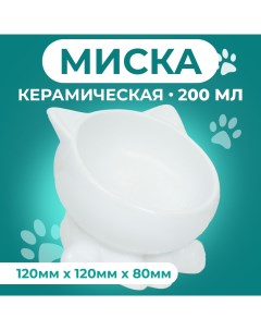 Миска для кошек Киса на подставке лапках белая керамика 200 мл 13х12х8 см Пижон