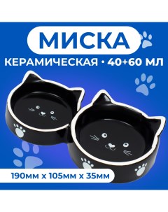 Миска для кошек Кошачье семейство черная керамика 40 60 мл 19х10 5х3 5 см Пижон