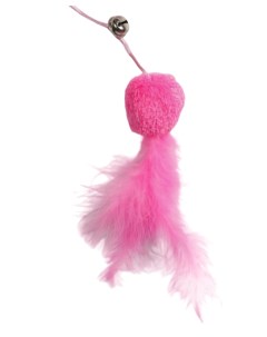 Игрушка для кошек Дразнилка удочка с мягким шариком и перьями розовая Пижон