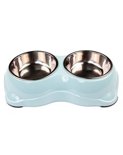 Двойная миска для кошек пищевой пластик голубой 0 3 л Bobo