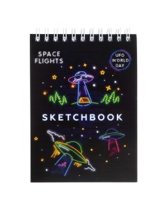 Скетчбук А6 60 листов на гребне по короткой стороне В космосе обложка мелованный карто Calligrata