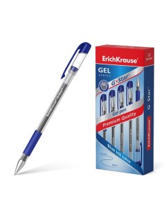 Ручка гелевая G Star Classic узел 0 5 мм грип синяя 12 шт Erich krause