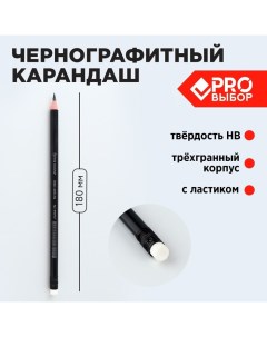 Карандаш чернографитный НВ с ластиком PROвыбор Черный неон 144 шт Pro выбор