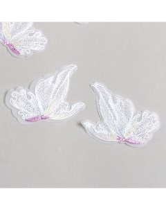 Декор для творчества текстиль вышивка Полет бабочки белая 7 2х5 см Nobrand