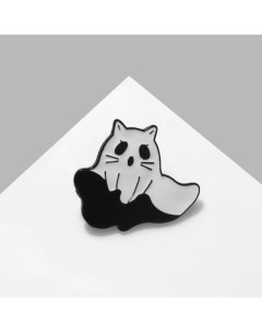 Значок Привидение котенок цвет черно белый в черном металле Queen fair