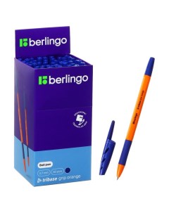 Ручка шариковая Tribase grip orange 0 7 мм грип синяя 50 шт Berlingo
