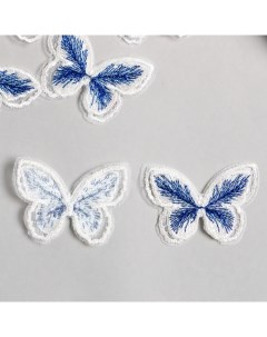 Декор для творчества текстиль вышивка Бабочка бело синяя двойные крылья 3 7х4 5 см Nobrand