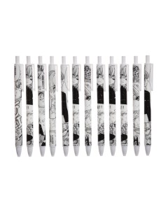 Ручка гелевая автоматическая черная Комикс аниме МИКС штрихкод на штуке 12 шт Calligrata