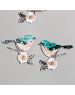 Декор для творчества текстиль вышивка Птичка на ветке с цветком 6 5х6 2 см Арт узор
