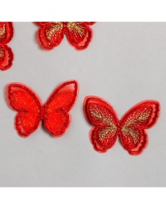 Декор для творчества текстиль вышивка Бабочка красная двойные крылья 3 7х5 2 см Nobrand