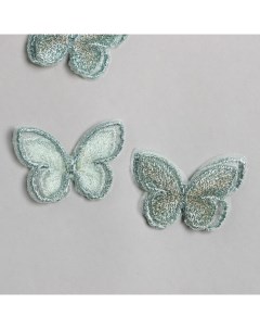Декор для творчества текстиль вышивка Бабочка зеленая двойные крылья 3 7х5 см Nobrand