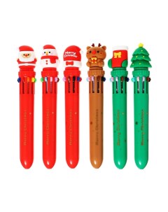 Ручка шариковая автоматическая 10 ти цветная стержень 0 7мм Новый год МИКС 36 шт Nobrand
