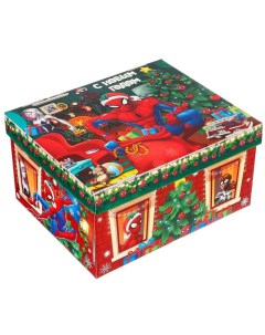 Коробка складная с крышкой 31 х 25 5 х 16 см С Новым годом Человек паук Marvel