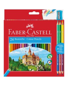 Цветные карандаши Замок 24 шт 3 двухцветных карандаша точилка Faber-castell