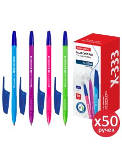 Ручка шариковая X 333 Neon Solid 880729 синяя 50 штук линия 0 35мм Brauberg