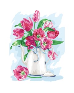 Картина по номерам на холсте Розовые тюльпаны 30 40 с акриловыми красками Три совы