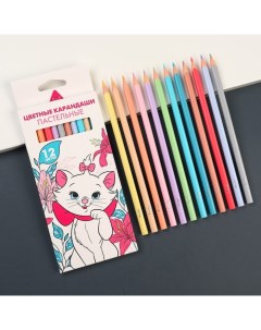 Цветные карандаши пастельные 12 цветов трехгранный корпус Кошечка Мари Коты аристокра Disney