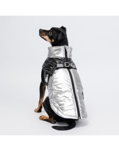 Куртка жилетка со шлейкой для собак L серебряная Rungo