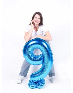 Шар воздушный фольгированный шар цифра 9 на подставке синий Мосшар