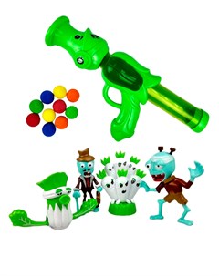 Бластер игрушечный Растения Против Зомби Plants vs Zombies 4 фигурки 10 снарядов Starfriend
