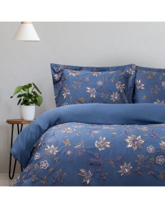 Комплект постельного белья с вышивкой евро 100 хлопок синий By collection