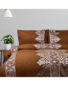 Комплект постельного белья с вышивкой евро 100 хлопок карамель By collection