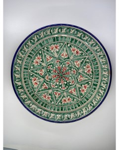 Ляган Керамическая тарелка 32см Коракалам зеленый Риштанская керамика