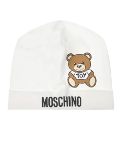 Белая шапка с принтом мишка Moschino