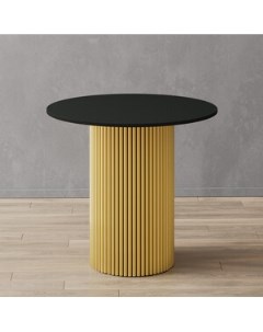 Стол круглый обеденный с металлическим золотым подстольем и черной столешницей TRUBIS Wood GGT 03 1  Genglass