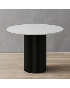 Стол круглый обеденный с черным металлическим подстольем и белой столешницей TRUBIS Wood GGT 03 2 3  Genglass
