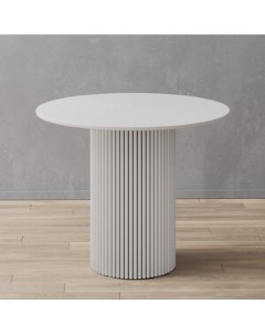 Стол круглый обеденный с белым металлическим подстольем и белой столешницей TRUBIS Wood GGT 03 3 3 L Genglass