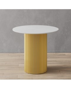 Стол круглый обеденный с металлическим золотым подстольем и белой столешницей TRUBIS Wood GGT 03 1 3 Genglass