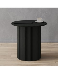 Журнальный столик круглый с металлическим черным подстольем и черной столешницей TRUBIS Wood GGT 03  Genglass