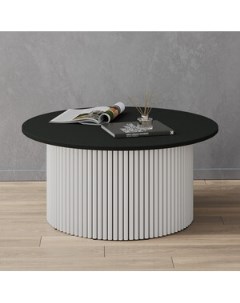 Журнальный столик круглый с металлическим белым подстольем и черной столешницей TRUBIS Wood GGT 03 3 Genglass
