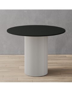 Стол круглый обеденный с белым металлическим подстольем и черной столешницей TRUBIS Wood GGT 03 3 2  Genglass