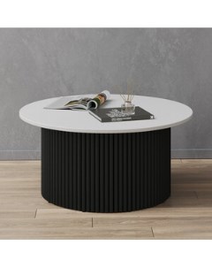 Журнальный столик круглый с металлическим черным подстольем и белой столешницей TRUBIS Wood GGT 03 2 Genglass