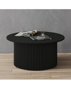 Журнальный столик круглый с металлическим черным подстольем и черной столешницей TRUBIS Wood GGT 03  Genglass