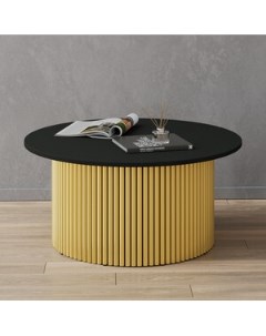 Журнальный столик круглый с металлическим золотым подстольем и черной столешницей TRUBIS Wood GGT 03 Genglass