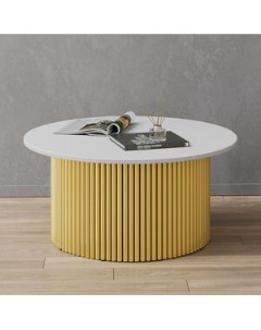 Журнальный столик круглый с металлическим золотым подстольем и белой столешницей TRUBIS Wood GGT 03  Genglass