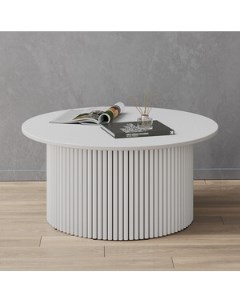 Журнальный столик круглый с металлическим белым подстольем и белой столешницей TRUBIS Wood GGT 03 3  Genglass