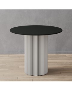 Стол круглый обеденный с белым металлическим подстольем и черной столешницей TRUBIS Wood GGT 03 3 2  Genglass